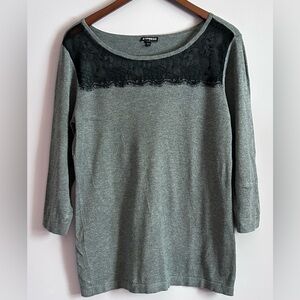 Express 3/4 Sleeve Gray Sweater with Black Lace Detail Size Large